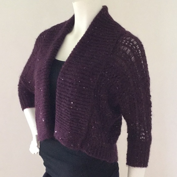 Express Deep Purple Fold Over Collar Open Cardigan - Picture 2 of 8